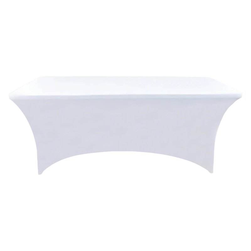 ZarzaaSik 2-Pack 6ft White Spandex Table Covers for Rectangle Standard Folding Tables - Wrinkle Resistant Stretch Tablecloths - Ultimate Fitted Table Protector for Parties, Trade Shows, Banquet