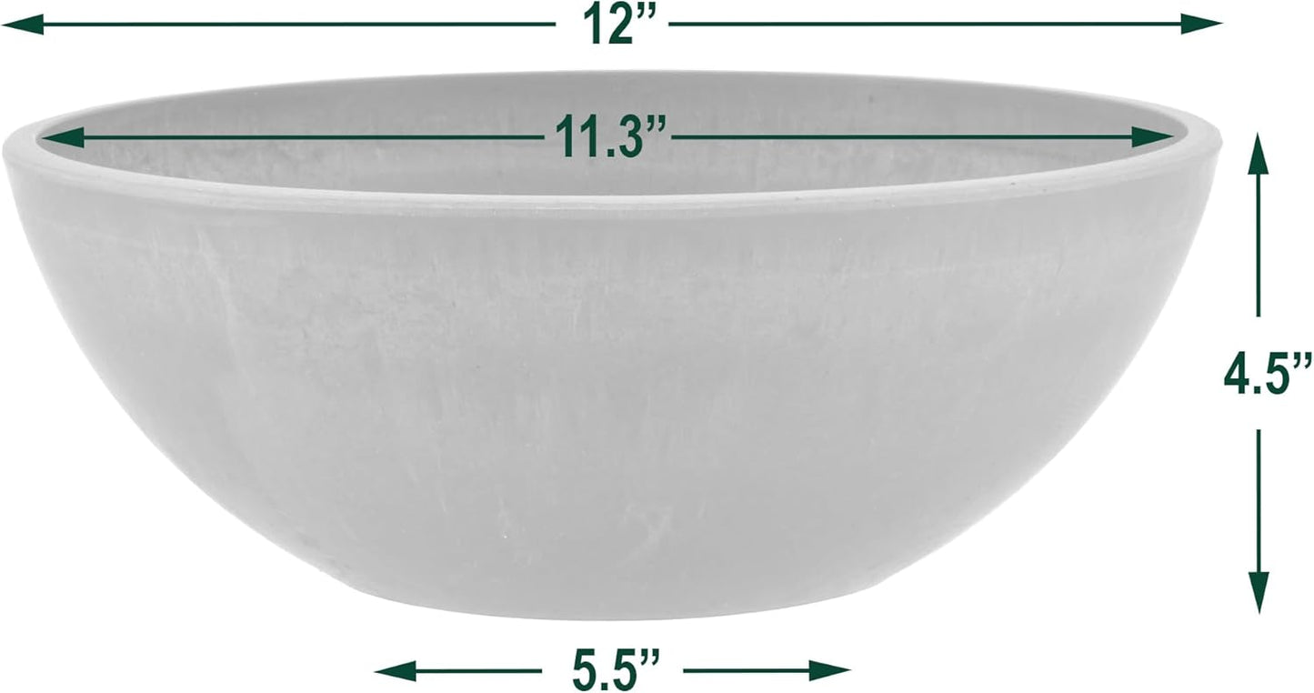 PSW Pot Collection | 12-Inch Low Bowl Planter - Drillable No Drainage Hole for Succulents & Herbs - Taupe