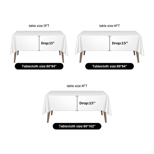 Ascoza 2pack 60x84 Inch White Rectangular Tablecloth 4 Feet Table Cloth in Polyester Fabric for Wedding/Banquet/Restaurant/Parties