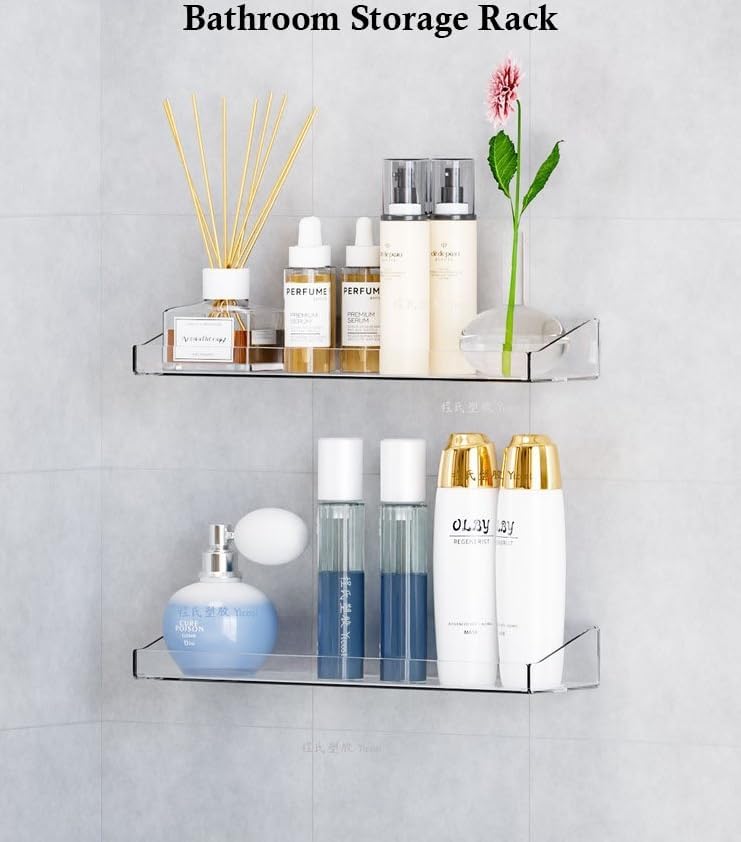 Skiennix Acrylic Floating Shelves - 15" Wall-Mounted Bookshelves for Farmhouse Decor | Ideal for Photos & Plants