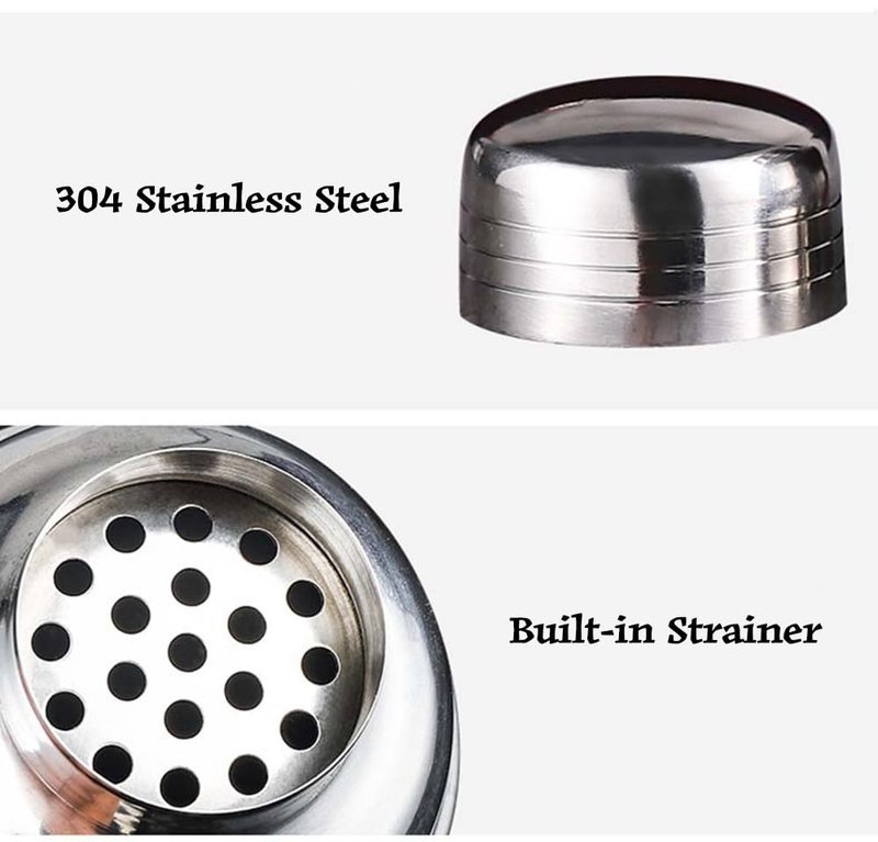 24oz Cocktail Shaker Set, Bartender Kit with Martini Shaker + Bar Spoon + Jigger, 304 Stainless Steel Drink Mixer Cocktail Kit with Built-in Strainer for Margarita Bartender Alcohol Gifts