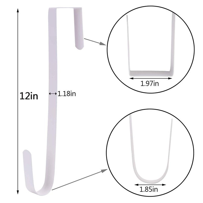 Sattiyrch 12" Wreath Hanger for Front Door,Steel Over The Door Hanger Hook,Wreath Door Hanger (White,2)