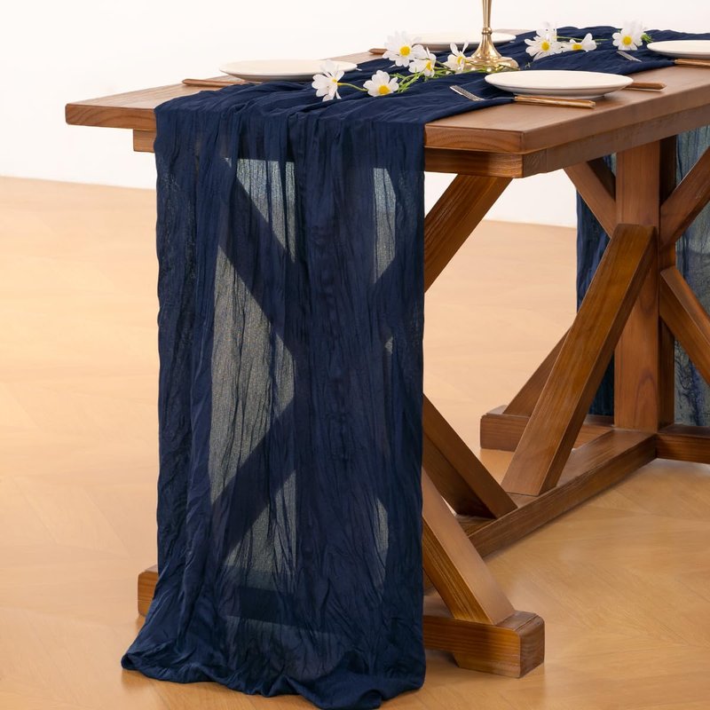 Socomi Navy Blue Summer Cheesecloth Table Runner Boho Rustic Gauze 120 inch 10FT Cheese Cloth Sheer Runner for Wedding Party Baby Shower Birthday Home Decor Holiday Decorations