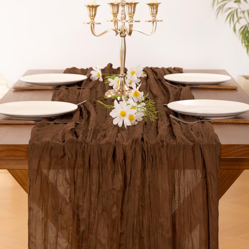 Socomi Brown Coffee Cheesecloth Table Runner Summer Boho Rustic Gauze 120 inch 10FT Cheese Cloth Sheer Runner for Wedding Party Baby Shower Birthday Home Decor Holiday Decorations