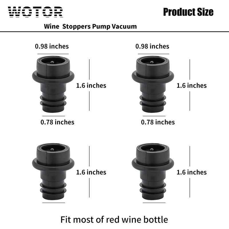WOTOR Wine Stoppers Vacuum, Silicone Wine Saver & Preserver, Reusable Bottle Sealer, Keep Fresh (Black, 12 Pieces)