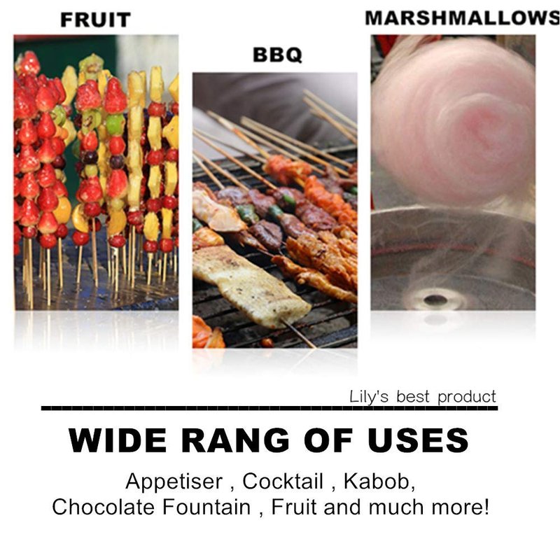 6" Natural Bamboo Skewers for BBQ,Appetiser,Fruit,Cocktail,Kabob,Chocolate Fountain,Grilling,Barbecue,Kitchen,Crafting and Party. Φ=4mm, More Size Choices 8"/10"/12"/14"/16"/17.5"/30"/36"(1000 PCS)