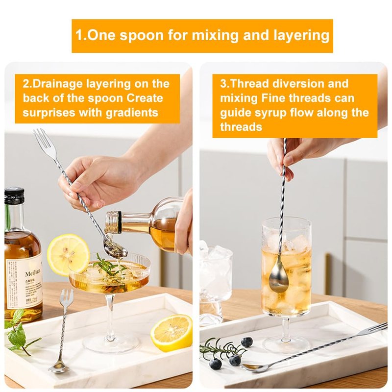 Rukinovi 2 Pcs Muddler for Cocktails,10 Inch Muddler and 8 Inch Bar Spoon,Stainless Cocktail Accessories for Drink - Create Delicious Mojitos and Other Fruit Based Drinks