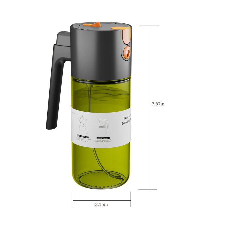 LAKUMIQI 2 in 1 Oil Sprayer for Cooking, 17oz Light-Blocking Glass Spray Bottle with Stickers, Oil Dispenser for Salad, Air Fryer & BBQ