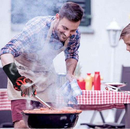 Comsmart BBQ Gloves - 1472°F Heat Resistant Silicone Grilling Gloves | Non-Slip Long Kitchen Gloves