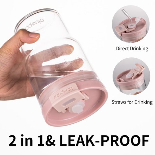 Iced Coffee Glasses with Lids and Straws,Car Cup Holder Friendly, Leakproof Portable Tumblers for Cold Brew, Juice & Smoothie, Ideal for Travel, Office & Gym, BPA-Free Reusable (pink,16, ounces)