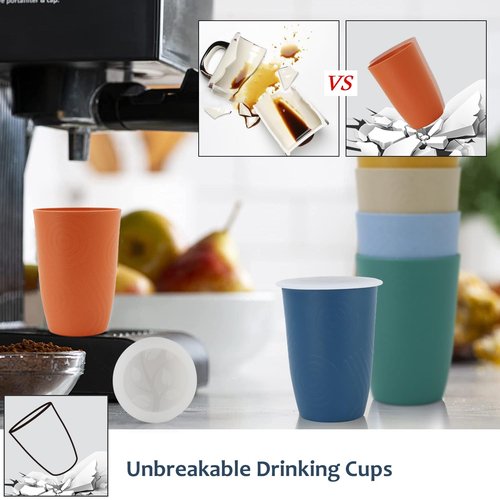 Homienly Wheat Straw Cups,Unbreakable Drinking Glasses 16oz,6-Pack Dishwasher Safe Cups with Lids for Parties,Beach-Colorful