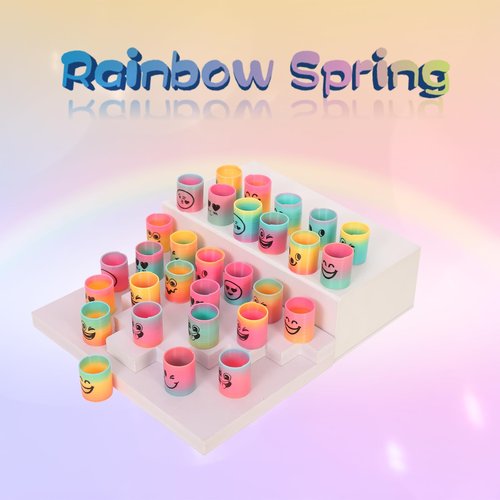 Irnushka Mini Spring Rainbow Coil Party Favors for Kids, Mini Plastic Coil Spring Toy for Easter Egg Filler Party Favor Carnival Prize Birthday Goodie Bag Stuffers (Style A, 30)