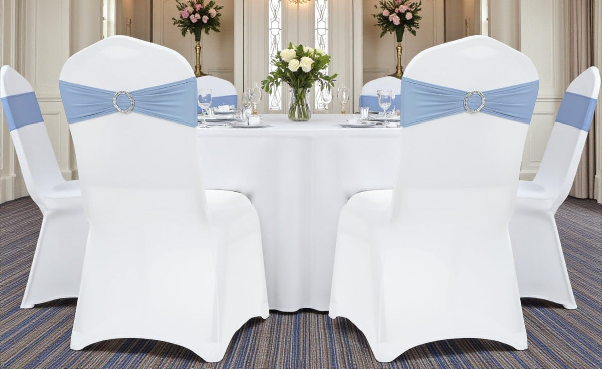 MDS Spandex Chair Sashes - Premium Stretch Covers with Buckle Slider for Weddings | Baby Blue, Pack of 75