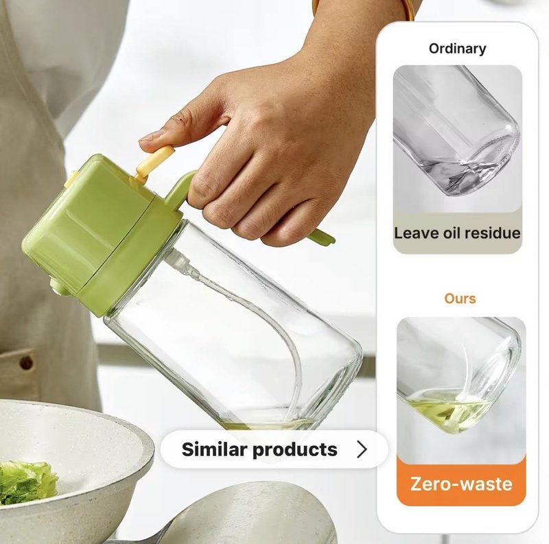 BEAUTIVANA 16oz/470ml Glass Olive Oil Sprayer for Cooking with Stickers, 2 in 1 Oil Dispenser for Kitchen Gadgets, Food Grade Premium Spray Bottle with Portion Control for Salad, Frying, BBQ (Green)
