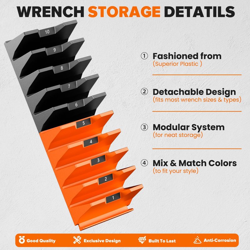40PCS Modular Wrench Organizer - Wrench Tool Organizers for Tool Drawer Storage, Wrench Storage Set with Metric & SAE Label, Wrenches Rack Tool Gift for Professional Mechanics Men, Black & Red
