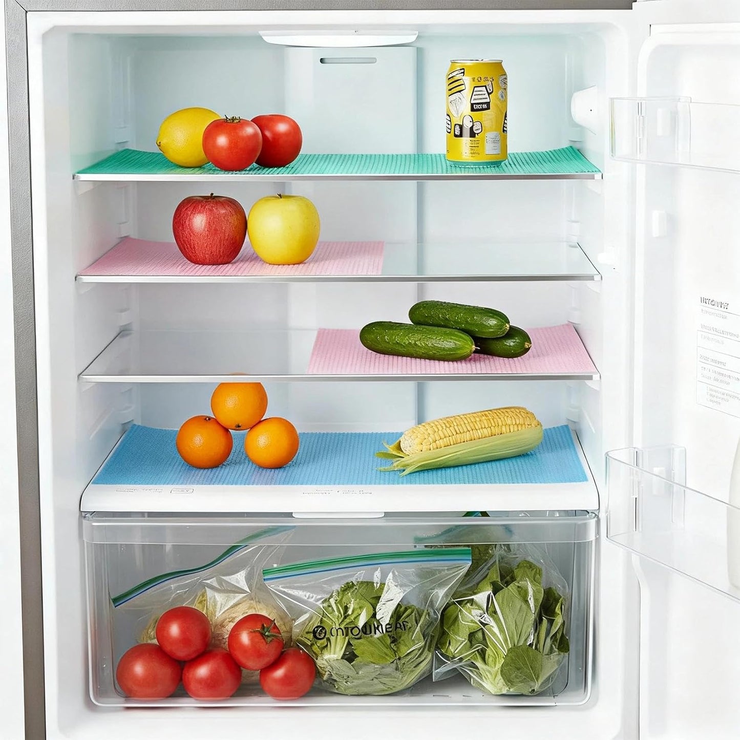 Skiennix Fridge Shelf Liners - Washable Waterproof Mats for Glass Shelves | Non-Slip, Cut-to-Fit, 3 Colors (Pink/Green/Blue)