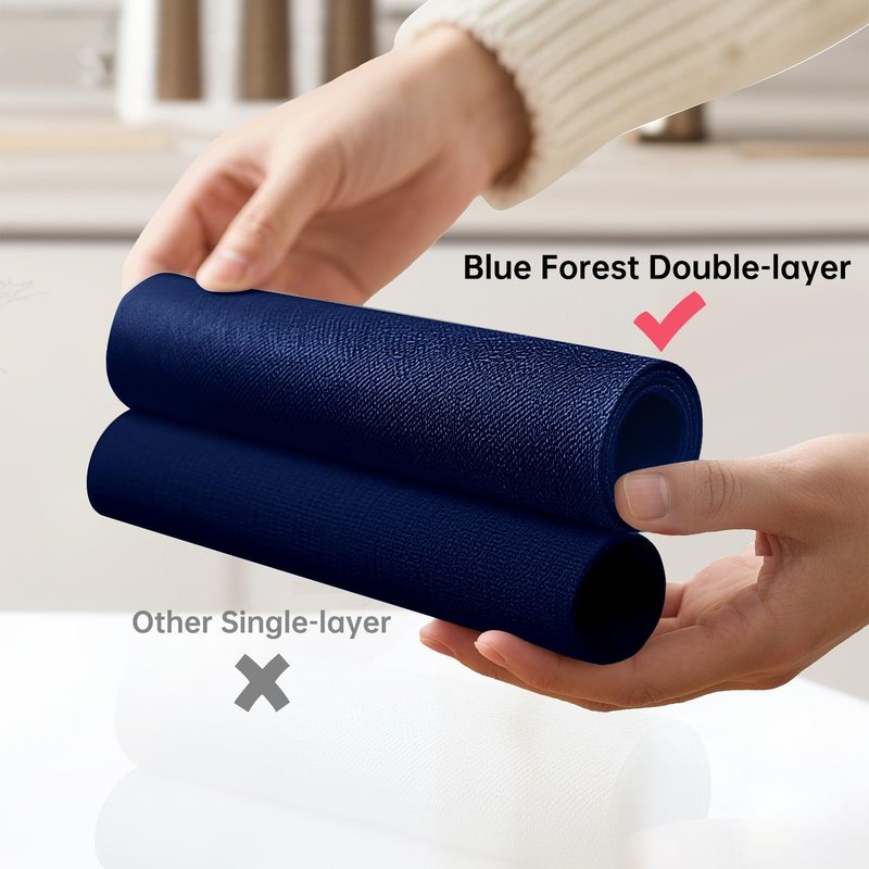 Blue Forest Placemats Set of 4, Dual-Layered Thickened Faux Linen Table Mats Heat Resistant Machine Washable Wrinkle Free Place Mats for Kitchen Dining Outdoor/Indoor (NavyBlue)