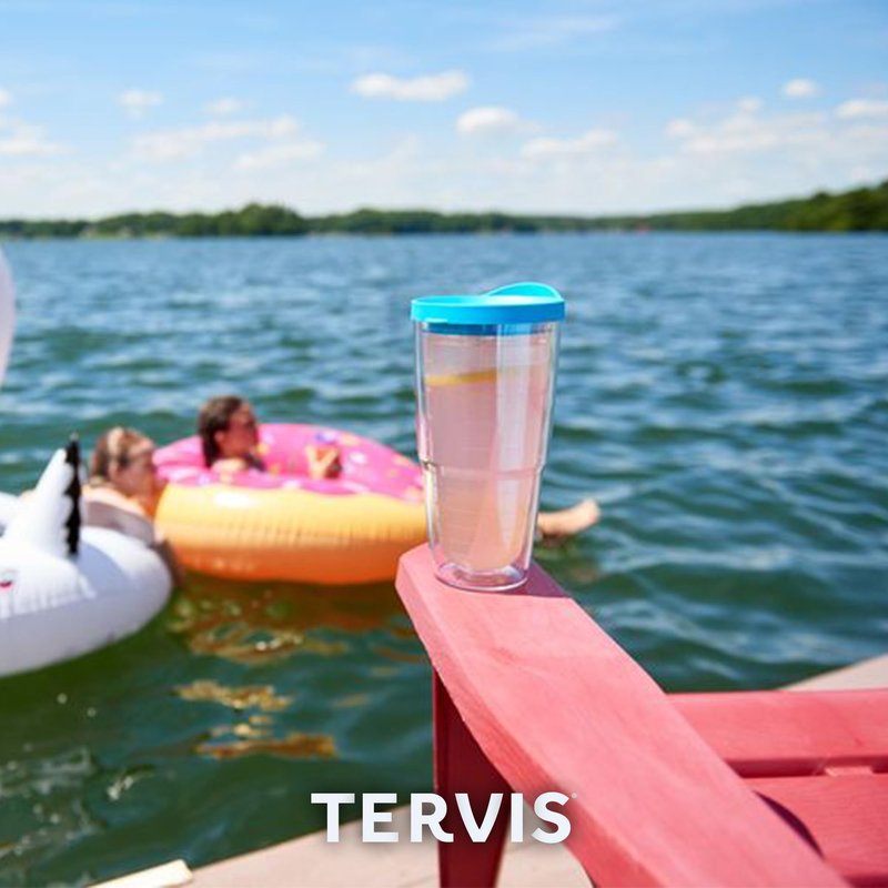 Tervis Clear & Colorful Tabletop Made in USA Double Walled Insulated Tumbler Travel Cup Keeps Drinks Cold & Hot, 24oz, Red