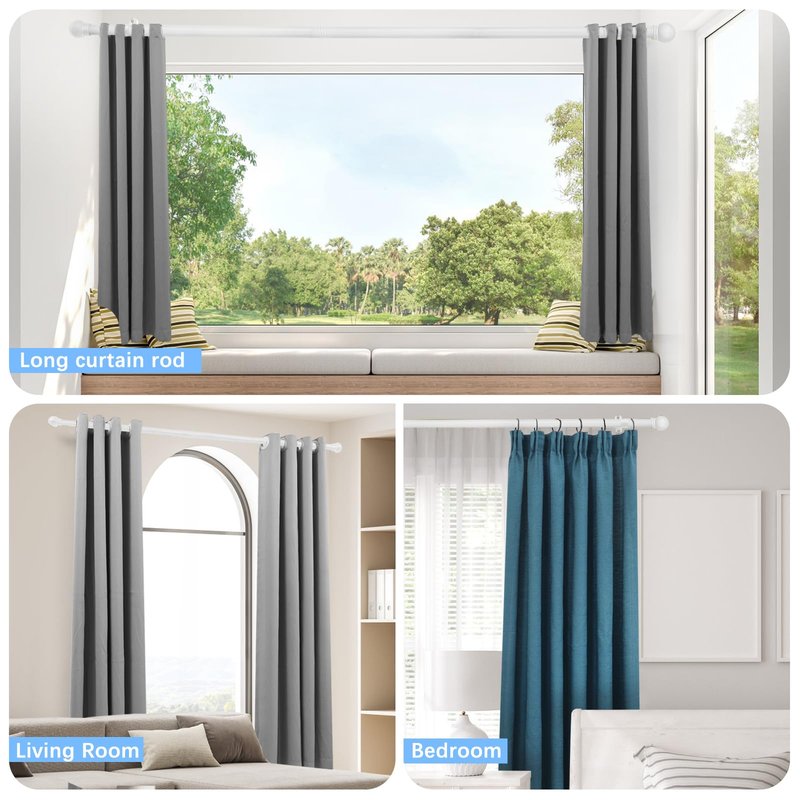 AMZSEVEN Curtain Rods for Windows 16 to 48 Inches, Curtain Rod Max Adjustable Length of 60 IN, 6/8" Diameter Drapery Rods Round Finials, White, Pack of 1