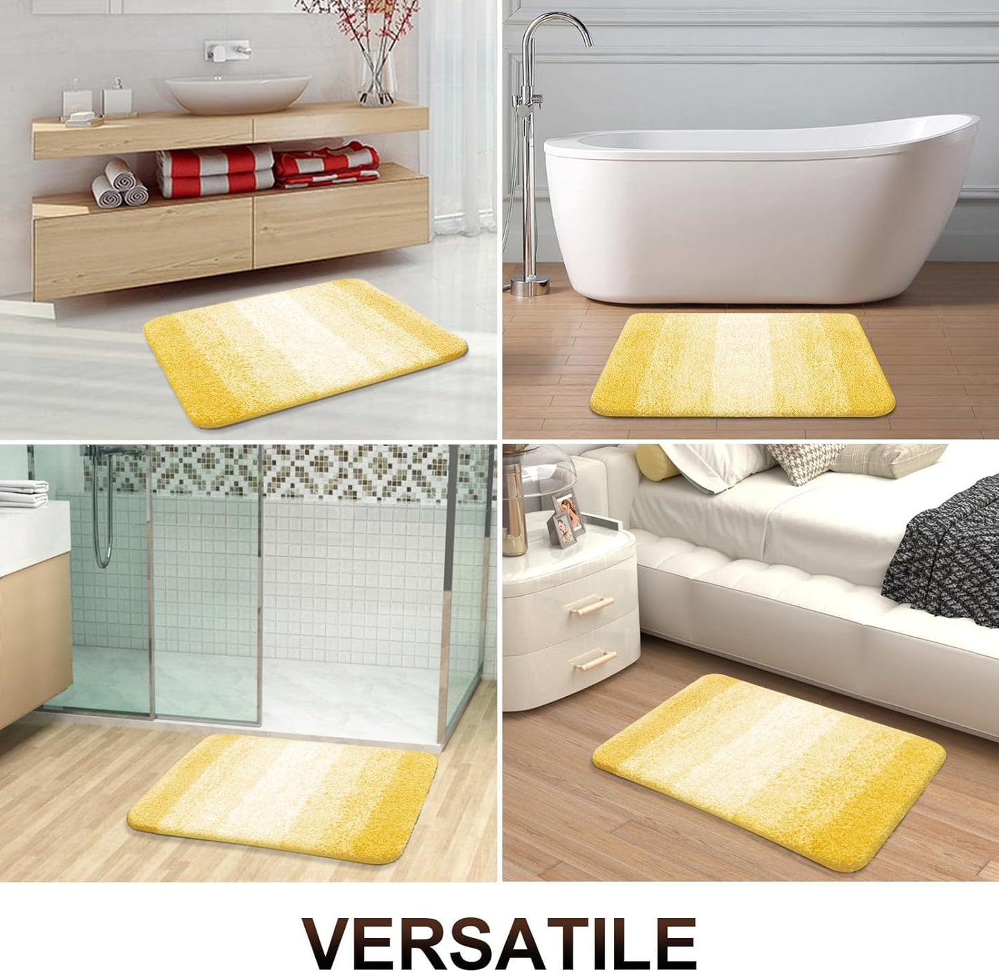 OLANLY Luxury U-Shaped Toilet Rugs - Extra Soft Microfiber, Non-Slip, 24x20, Yellow Bath Mat