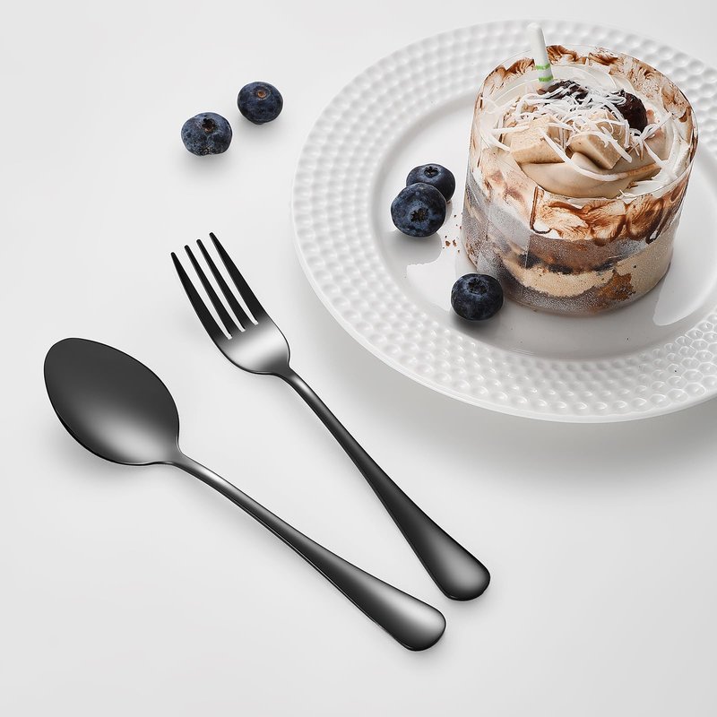 Spoons and forks set black silverware 36pcs black forks and spoons set Durable Dishwasher Safe Food-Grade stainless steel utensil set