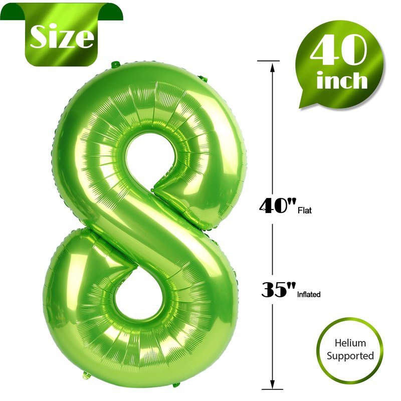 Light Green 8 Balloon, Number Balloons 40 Inch, 8th Birthday Decorations for Girls, Birthday Balloons, Light Green Party Supplies, Number 8 Balloon