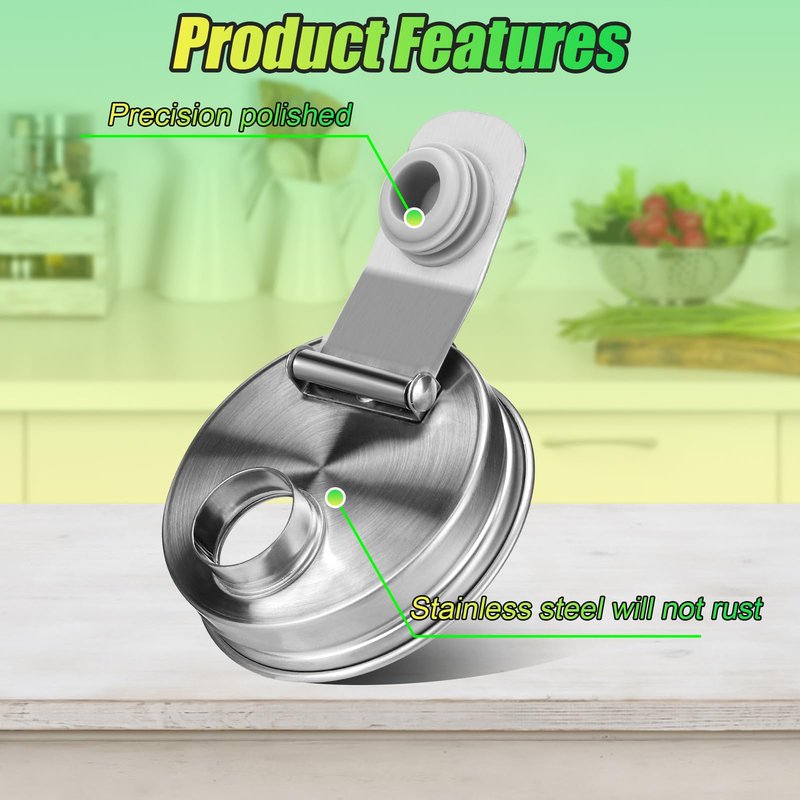Mason Jar Pour Spout Lid Stainless Steel, Regular Mouth Pour Spout Flip Cap Lids for Mason Jars, Anticracking Leak Proof Seal Cover Airtight for Drinking Salad Dressing & Food Storing(2PCS)
