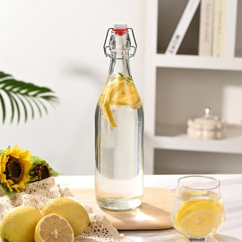 Fox Run Glass Flip Top Bottle, 1 Liter Air Tight Bottle with Flip Top Lid, 12.5" x 3.4"