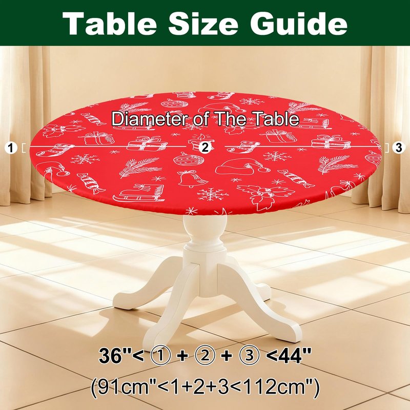 Smiry Round Spandex Tablecloth, Elastic Fitted Washable Tablecloths for 36"-44" Tables, Waterpoof Stretch Picnic Table Cover for Dining, Indoor and Outdoor, Holly Berry & Gift