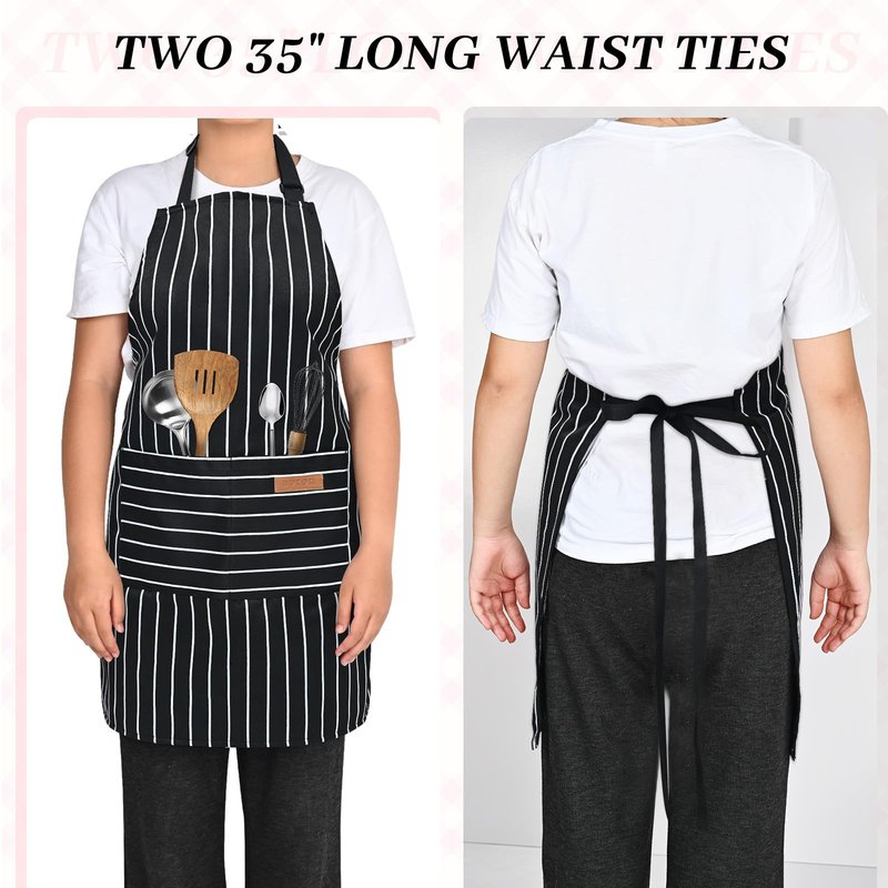 ZAIORD 2Pack Adjustable Kitchen Apron for Women Men with 2 Pockets,Cotton-Polyester Blend Bib Aprons for Cooking,Baking