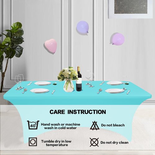 IVAPUPU 2 Pack 4FT Table Cloth for Rectangular Fitted Events Stretch Blue Mist Table Covers Washable Cover Spandex Tablecloth Protector for Party, Wedding, Cocktail, Banquet, Festival