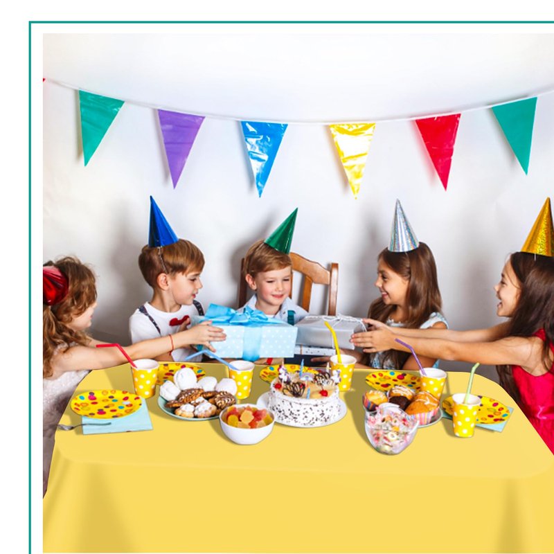 tujol Yellow 6 Pack Plastic Table Cloth 54" x 108", Disposable Tablecloths Rectangle Table Cover, Plastic Tablecloths for Parties