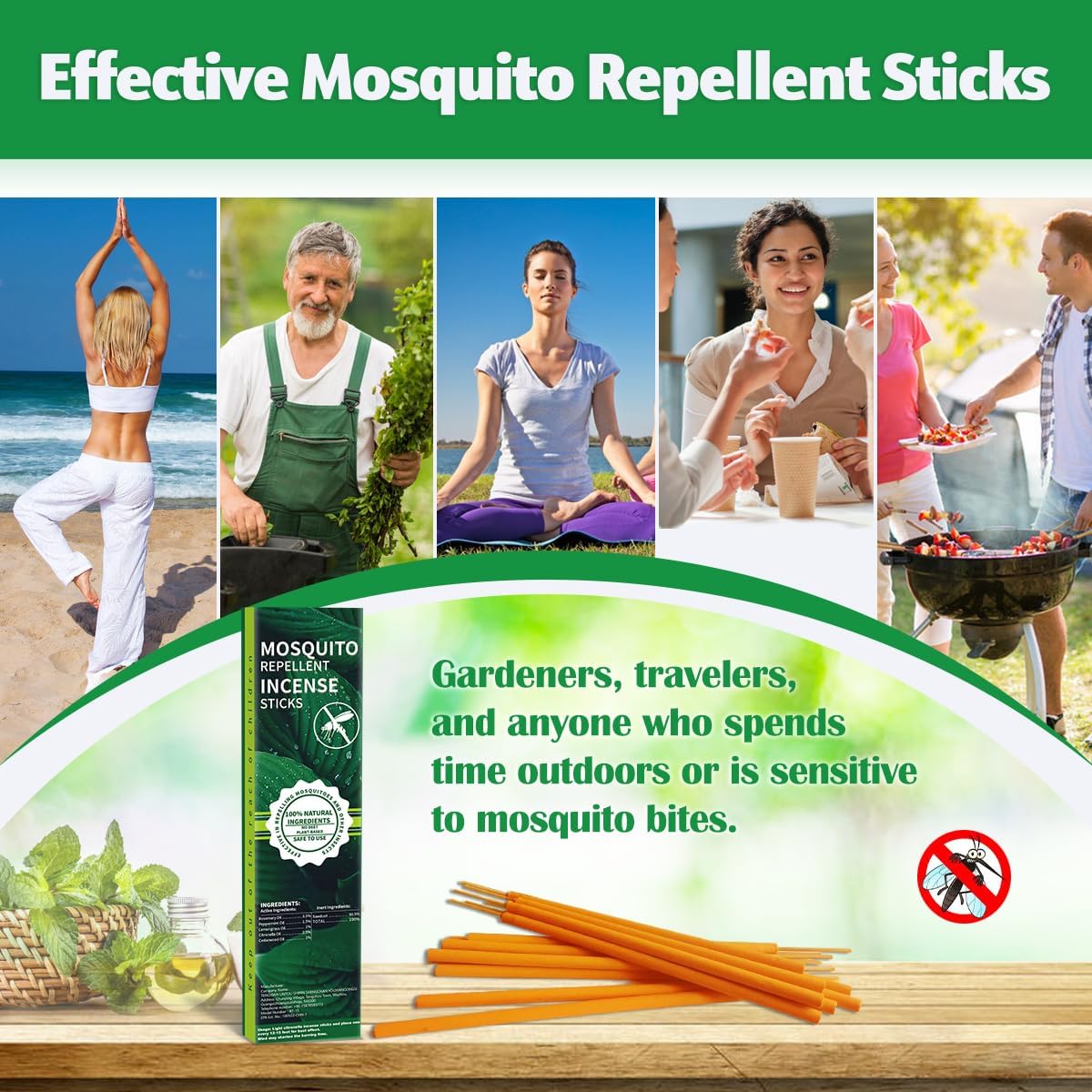 Skiennix Extra Large Mosquito Repellent Sticks - 24 Pack with Natural Citronella Oil | Long-Lasting 2-Hour Burn Time for Indoor & Outdoor Use