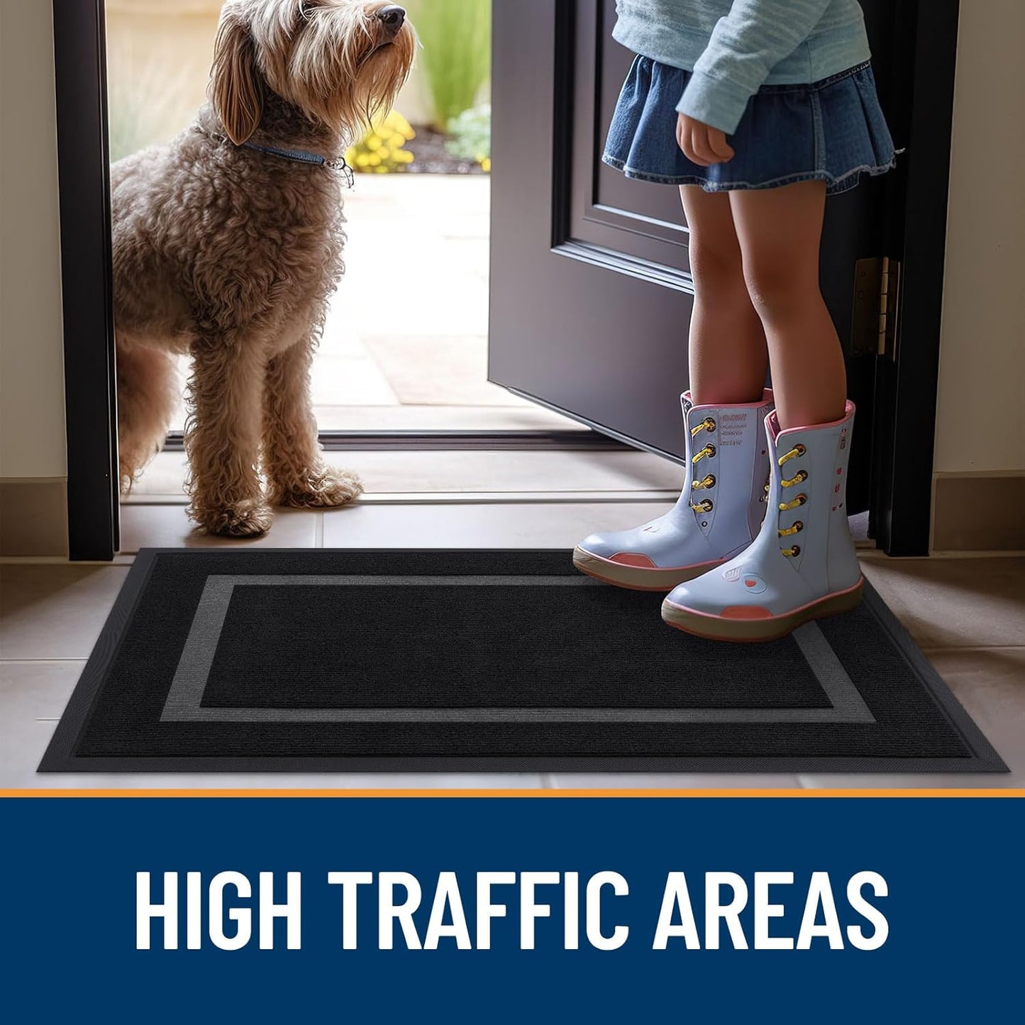 OLANLY Waterproof Front Door Mat - All-Season, Sturdy Natural Rubber, Easy Clean | 29.5x17, Black
