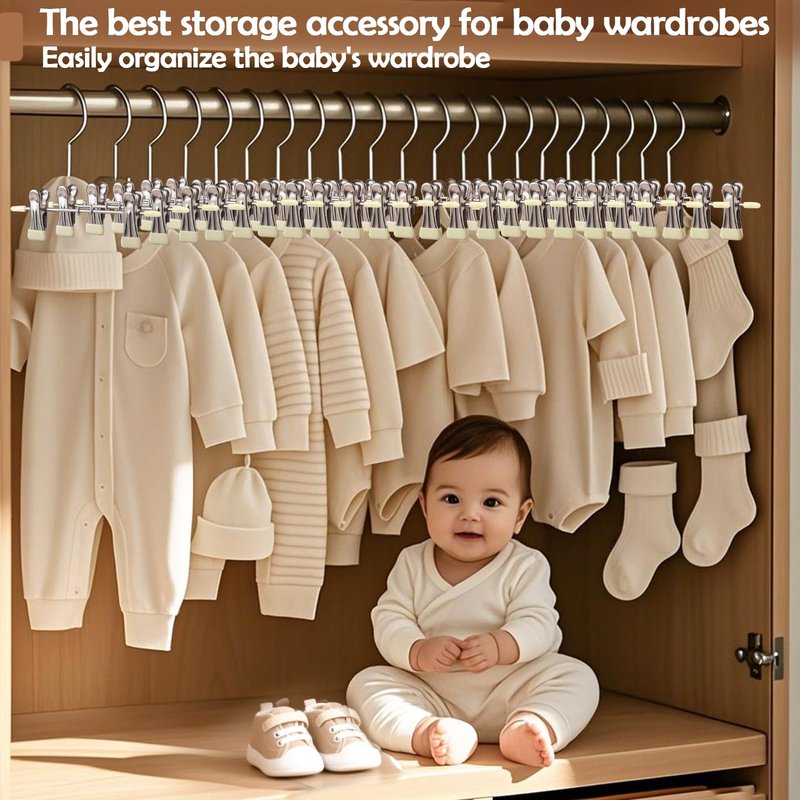 Mity rain20-Pack Baby Hangers - 360° Rotatable Silicone Clip Kid Hangers, Space-Saving Toddler Hanger,Premium Stainless Steel, Ideal for Newborn & Children Wardrobe Organization.