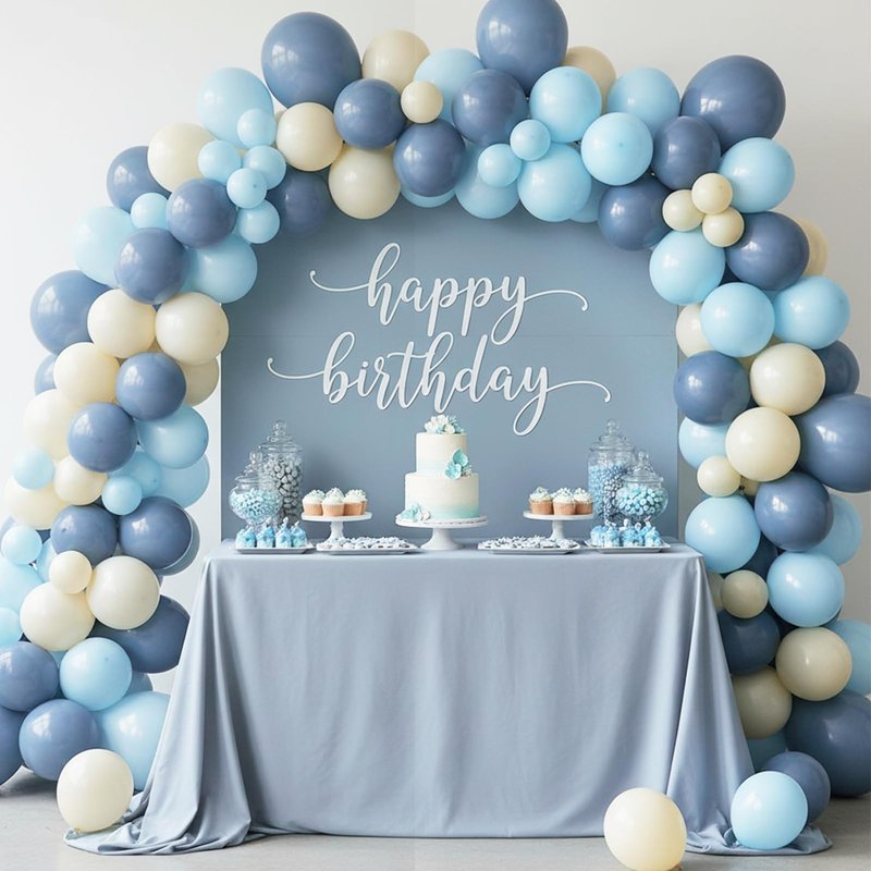 RUBFAC Dusty Blue Balloons 129pcs Different Sizes Pack of 18 12 10 5 Inch, Latex Boho Neutral Blue Balloon Garland Arch Kit for Wedding Engagements Anniversary Baby Shower Birthday Party Decorations