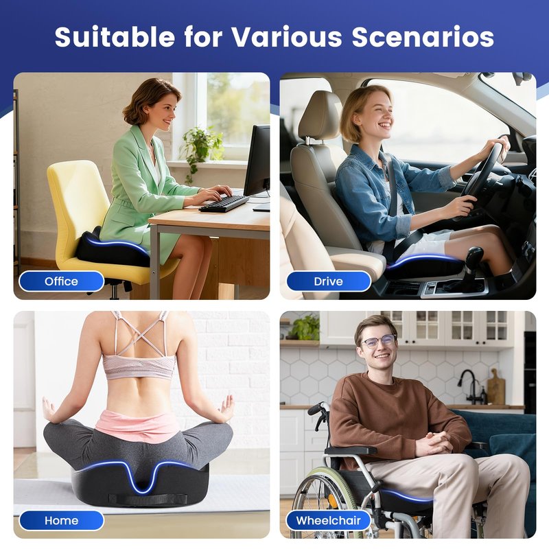 Juuwan Donut Pillow Seat Cushion for Tailbone Pain Relief and Hemorrhoid – Memory Foam Ergonomic Office Chair Cushion for Home, Office, Car, Gaming, Pregnancy,– Comfortable, Breathable, and Washable