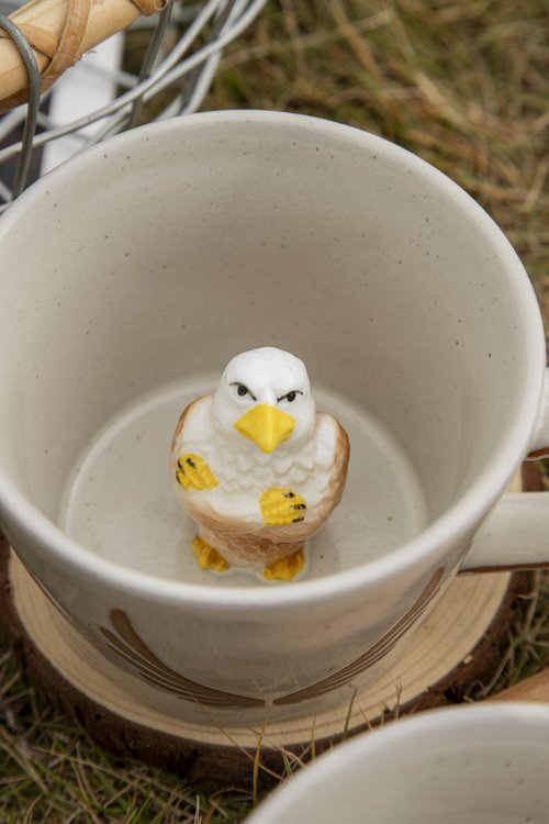 DIHOclub Eagle Coffee Cup Ceramic 3D Wild Animal Inside Mug,Cute Cartoon Handmade Figurine Mugs,Holiday and Birthday Gift for Coffee Milk Tea Lovers,12 OZ(Grey Eagle)