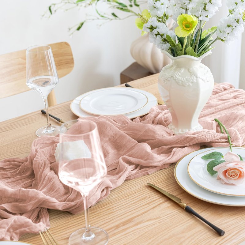 Asee'm Cheesecloth Table Runner 120 Inches Dusty Pink Boho Gauze Cheese Cloth Runner 10FT Rustic Sheer Spring Easter Table Runners for Wedding Baby Shower Holiday Party Decoration