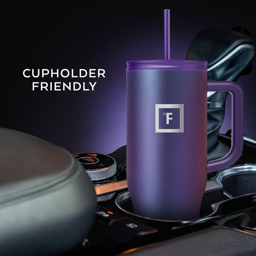 IRON °FLASK Co-Pilot Insulated Mug w/Straw & Flip Cap Lids - Cup Holder Bottle for Hot, Cold Drink - Leak-Proof - Water, Coffee Portable Travel Mug - Burgundy, 40 Oz