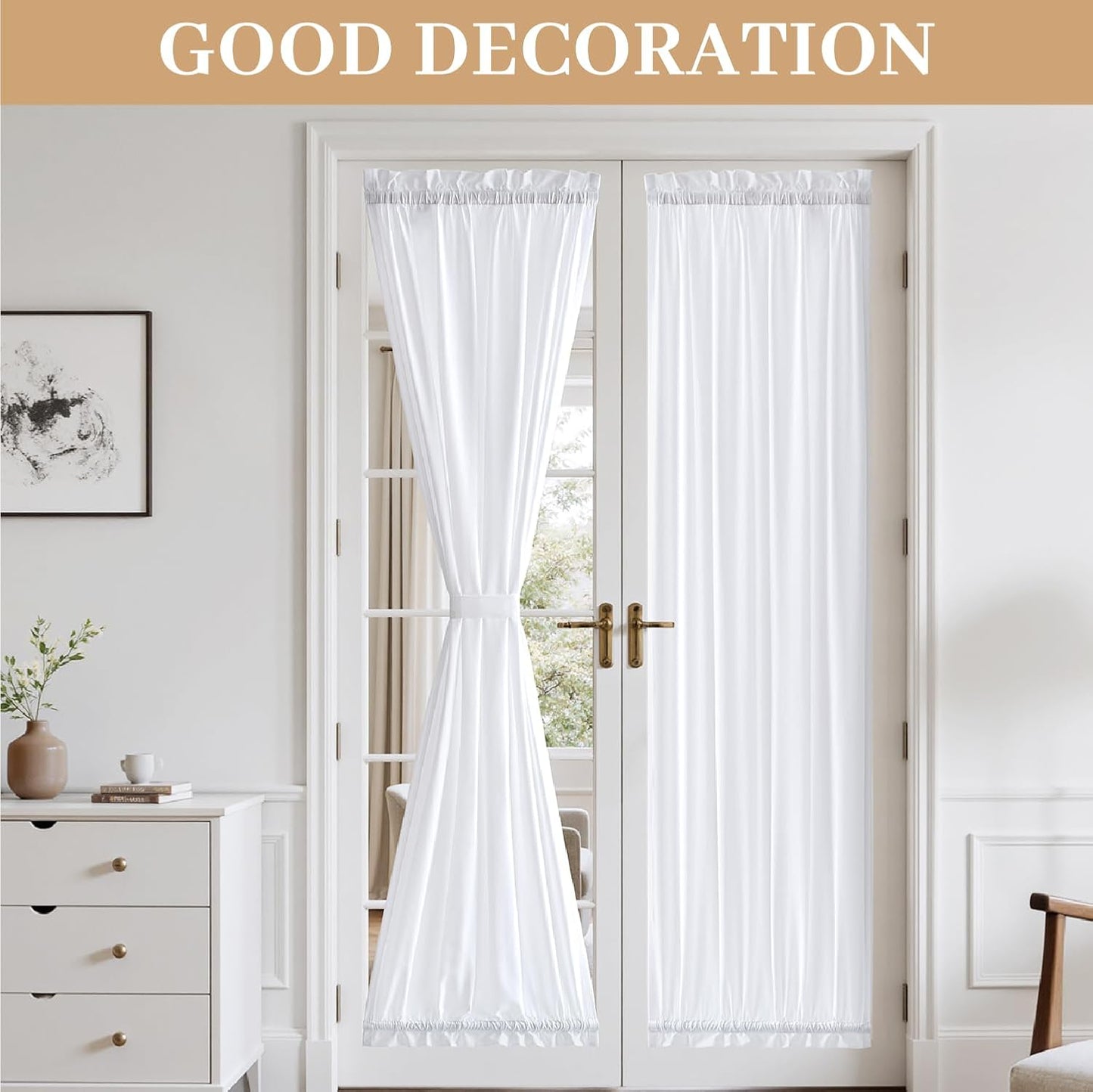 MIULEE French Door Curtains - Non-See-Through Privacy Sheer Drapes | White, 26 x 72 Inches, 2 Panels