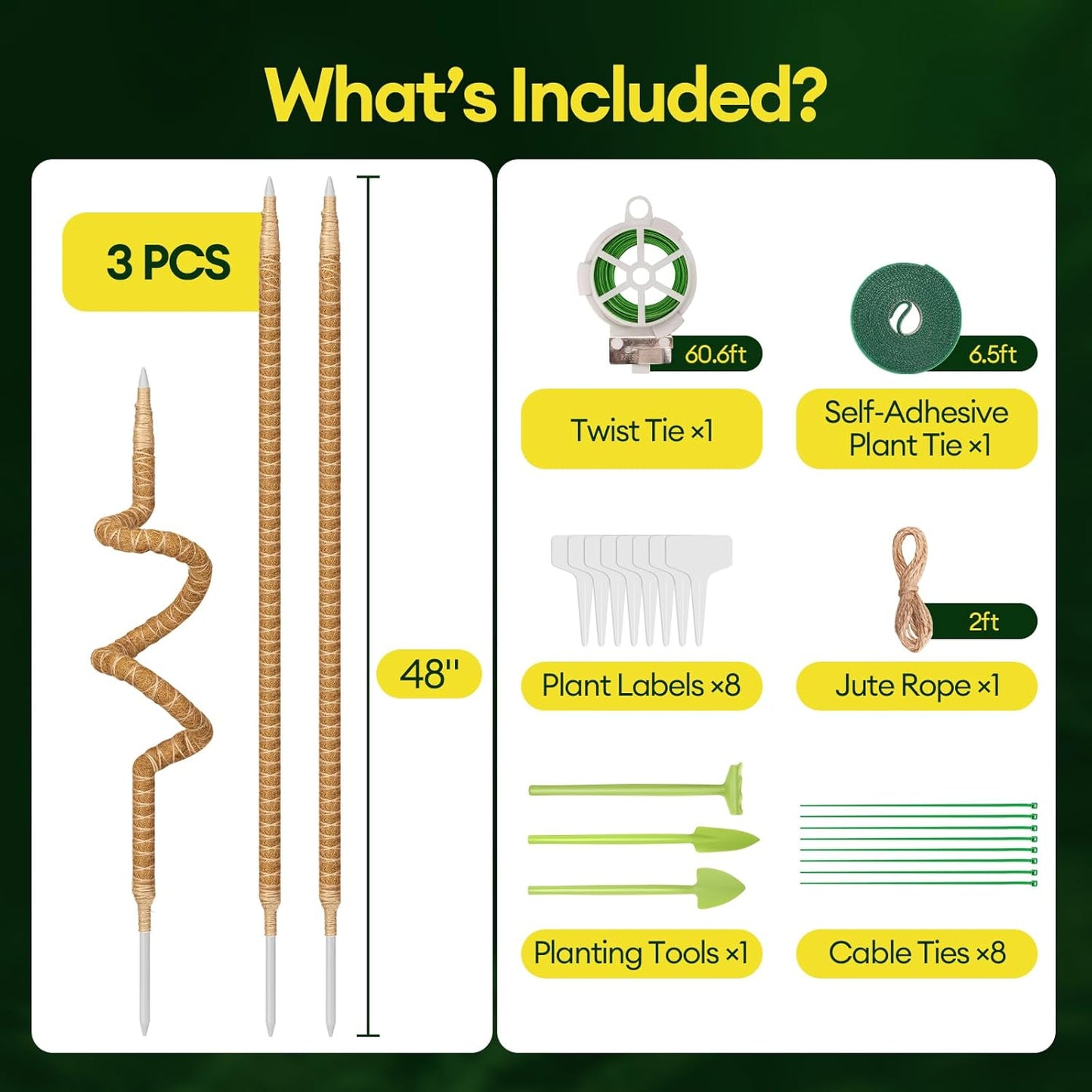 Maygrove 3-Pack 48” Bendable Moss Poles - Ideal Support for Climbing Monstera & Indoor Plants