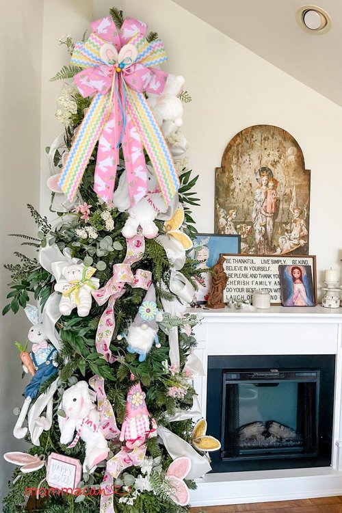 BUVANE Easter Wreath Bow - Large Burlap Bunny Bow for Indoor/Outdoor Holiday Decor | Pink