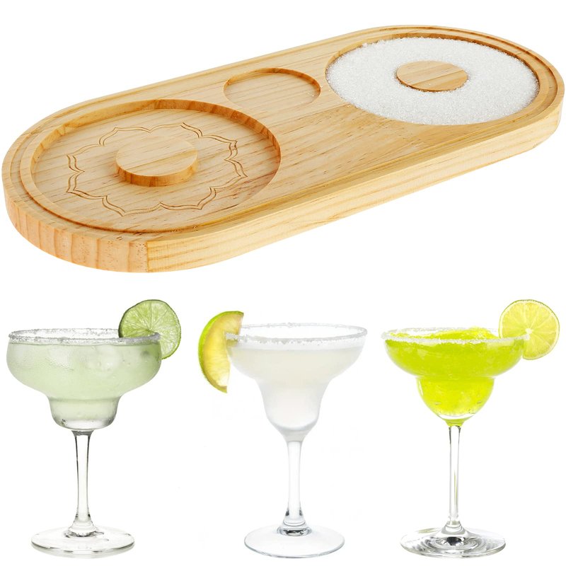 Abizarch Bamboo Sugar Salt Rimmer - Double Plate Bar Glass Rimmer Salt Box Spice Container Bartender Tool for Cocktail and Margarita