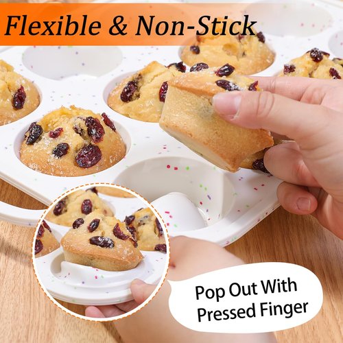 CAKETIME Silicone Muffin Pan, Metal Reinforced Frame Regular Size 2.8 Inch Cupcake Pan with Handle 12 Cups Nonstick Muffin Tray for Baking BPA Free 1 Pack Confetti