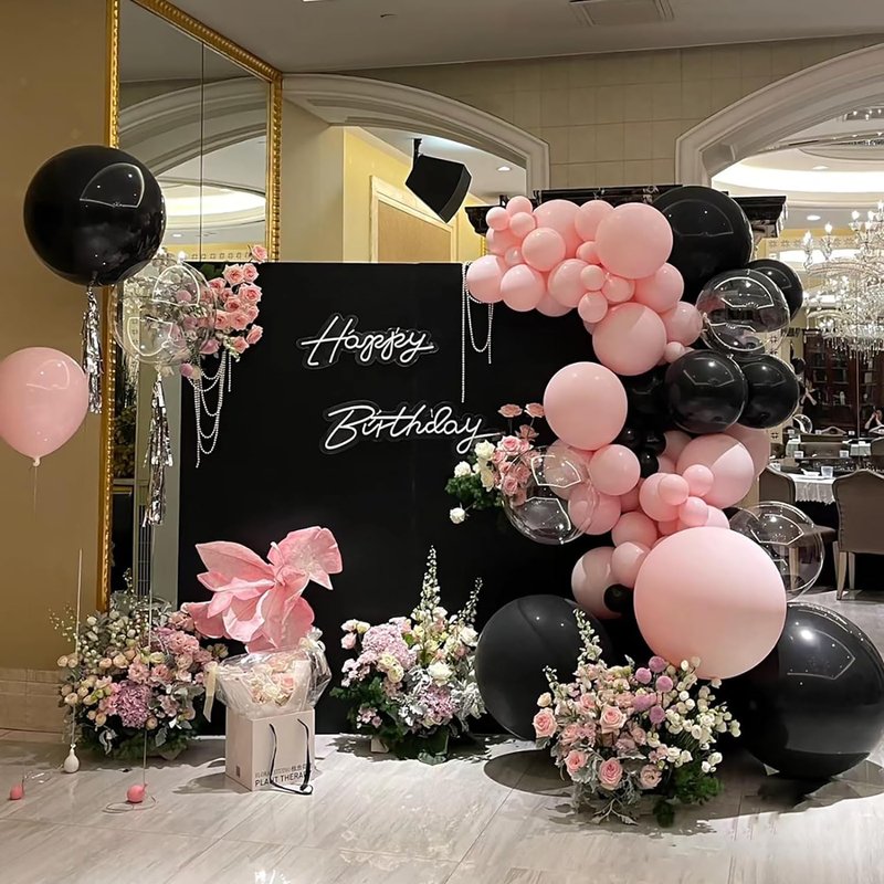BAUANOOY 100pcs Black Balloons 12 inch, Black Latex Balloons with Ribbon for Graduation Birthday Party Decorations