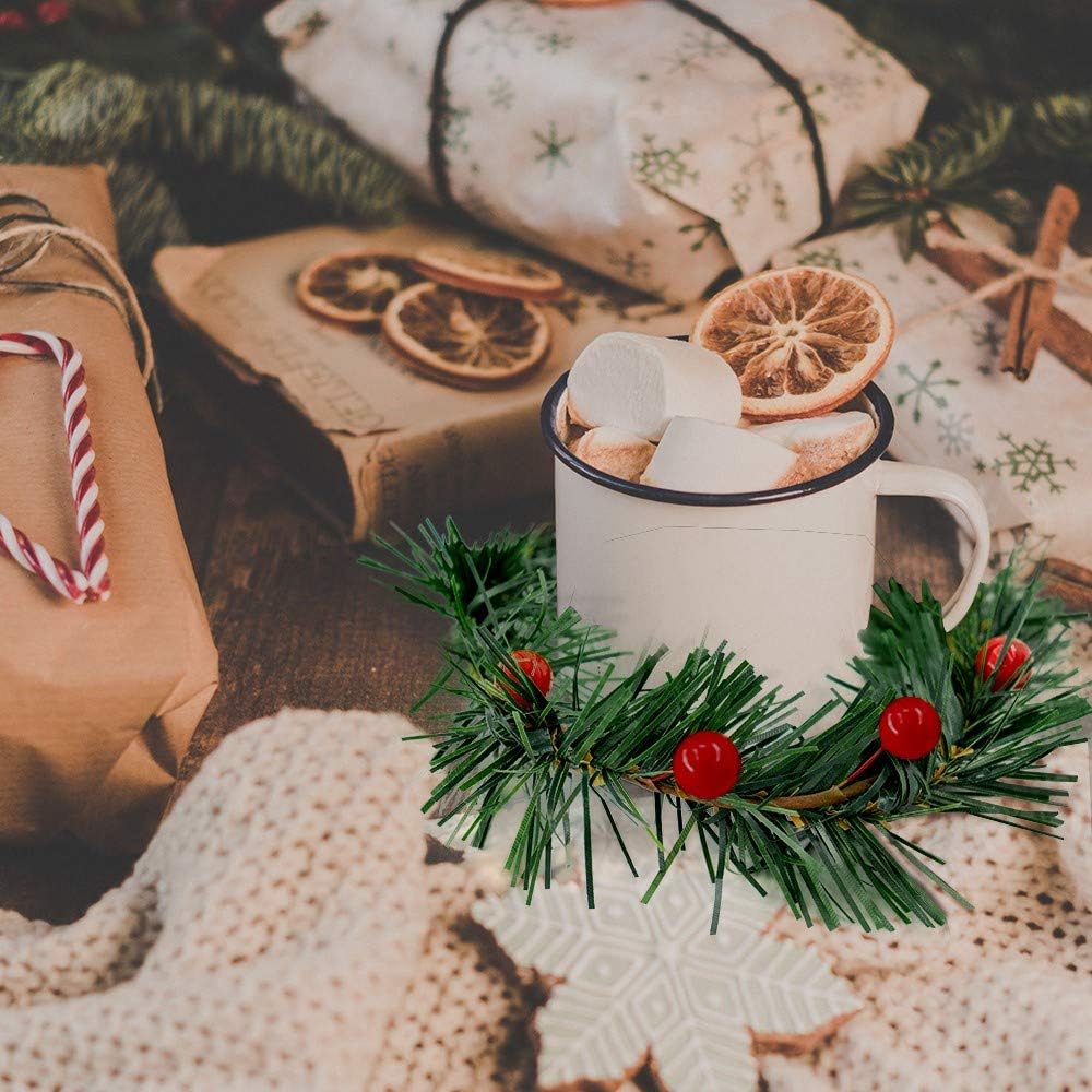YBB Christmas Candle Rings - 12Pcs Small Artificial Red Berry Wreath Holders for 3-Inch Pillar Candles | Rustic Wedding Decor