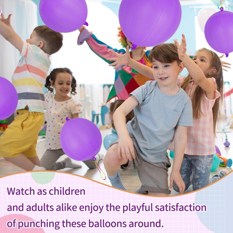 12 Pcs Purple Punch Balloons | with Rubber Band Handle for Easy Grip - Ideal for Kids’ Birthday Party Favors, Classroom & Outdoor Play(Purple)