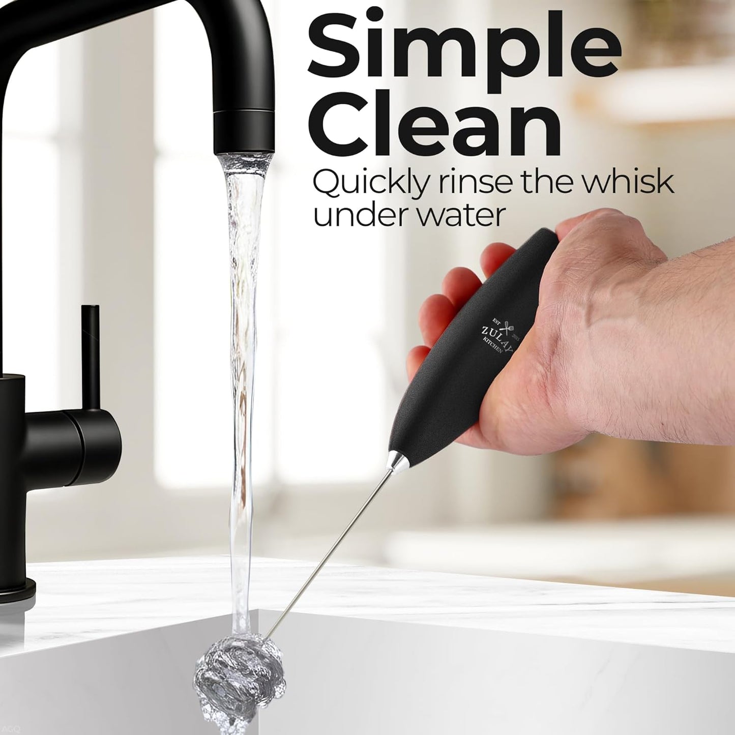 Zulay Kitchen Tornado Triple Whisk Milk Frother - Handheld Foam Maker for Coffee & Lattes - Obsidian Black