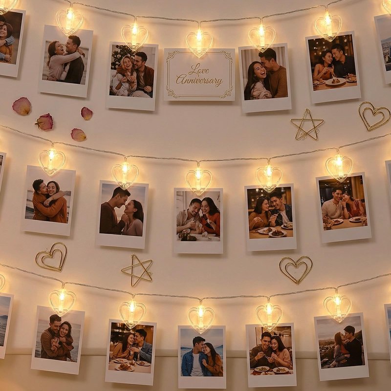 20 Photo String with Clips for Hanging Pictures,9.85Ft Clear Photo Clip Lights for Indoor/Outdoor Wall Bedroom Wedding Birthday Party Home Decorations (Heart)